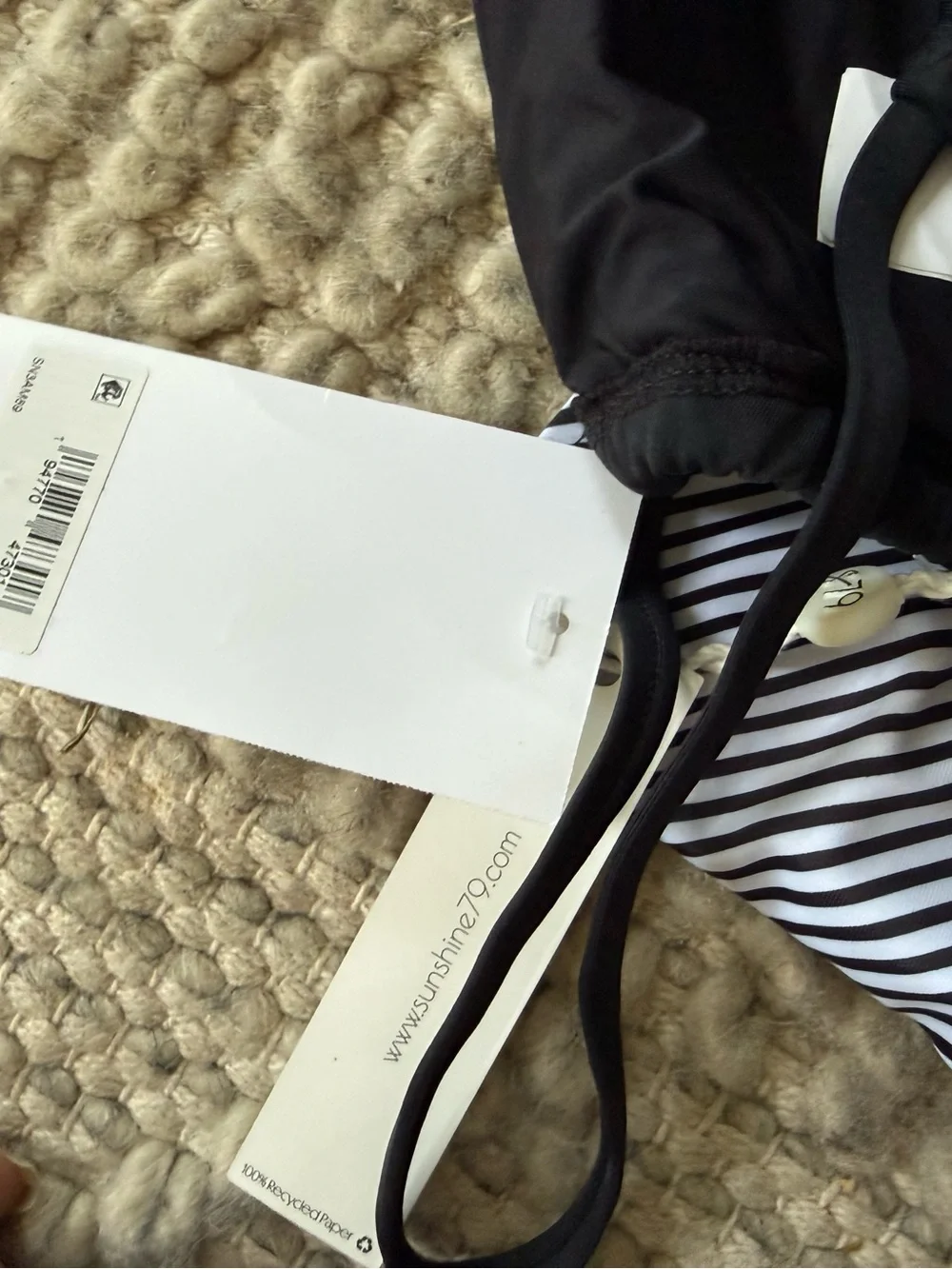 Black Bikini Top with High-Waist Black & White Striped Bottoms Swim Set 6 nwt